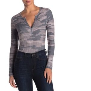 Socialite Split V-Neck WaffleKnit Bodysuit